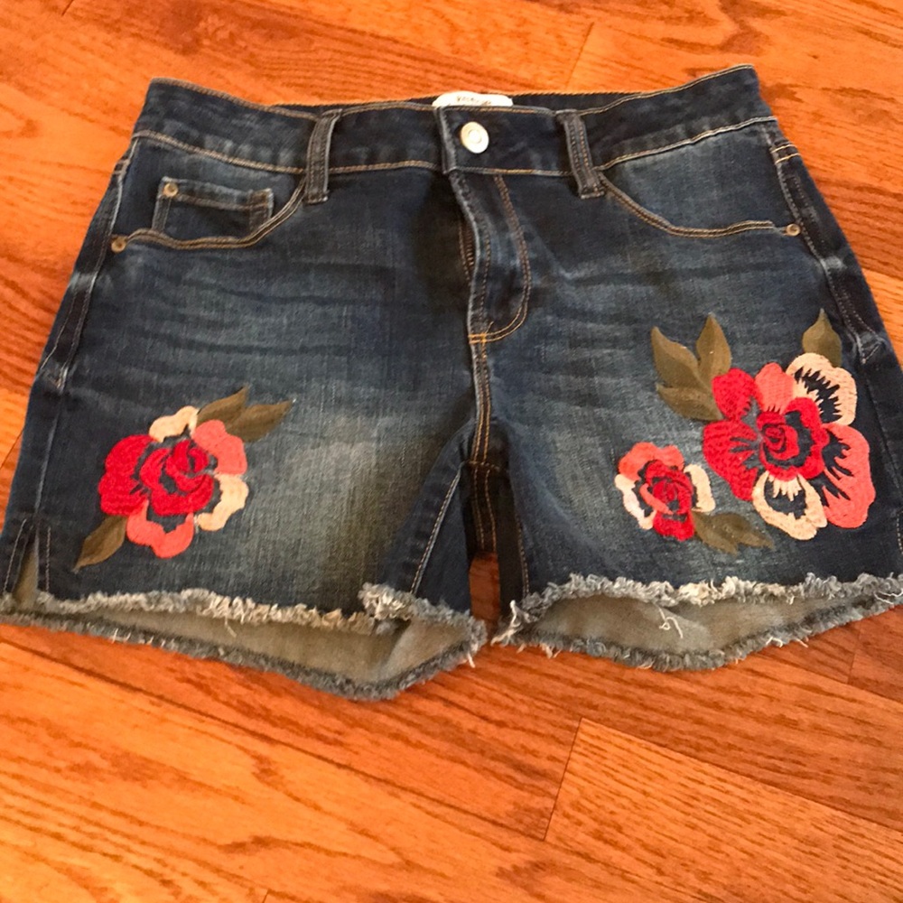 Embroidered Denim Shorts